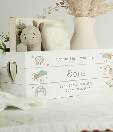 Personalised Rainbow White Wooden Crate - ItJustGotPersonal.co.uk