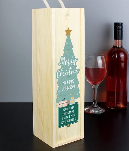 Personalised Merry Christmas Wooden Bottle Box - ItJustGotPersonal.co.uk