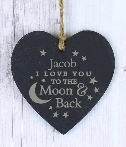Personalised To the Moon and Back... Slate Heart Decoration - ItJustGotPersonal.co.uk