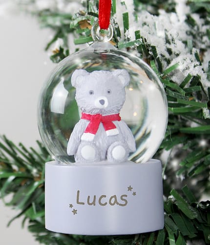 Personalised Name Only Teddy Bear Glitter Snow Globe Tree Decoration - ItJustGotPersonal.co.uk