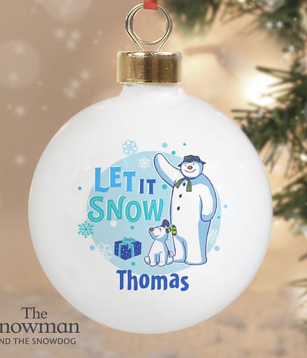 Personalised The Snowman and the Snowdog Blue Bauble - ItJustGotPersonal.co.uk