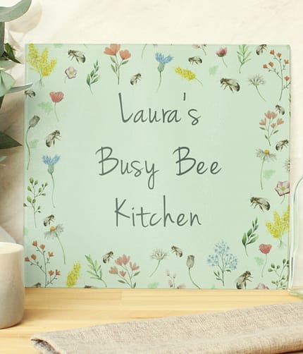 Personalised Busy Bee Glass Chopping Board/Worktop Saver - ItJustGotPersonal.co.uk