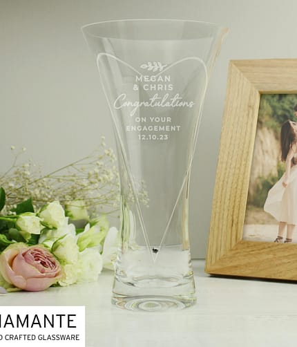 Personalised Free Text Botanical Hand Cut Diamante Heart Vase - ItJustGotPersonal.co.uk