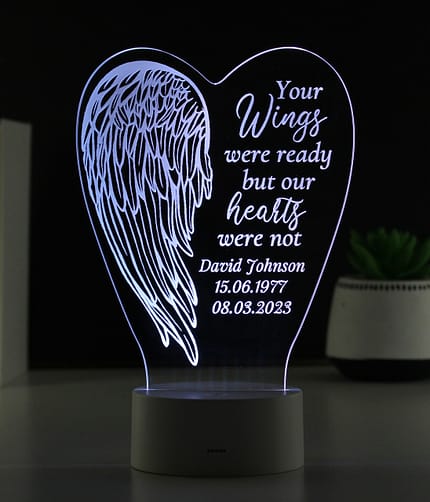 Personalised Angel Wings Memorial Colour Changing LED Light - ItJustGotPersonal.co.uk