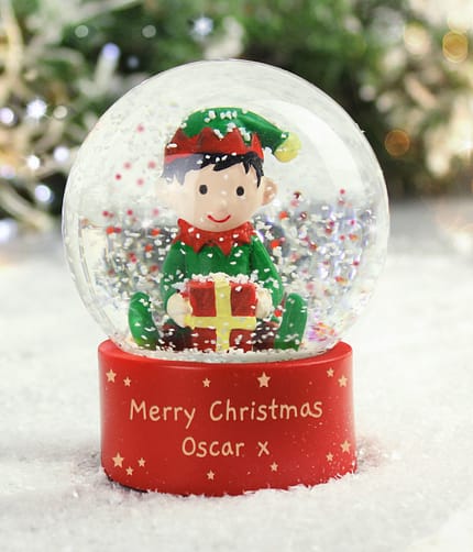 Personalised Message Elf Glitter Snow Globe - ItJustGotPersonal.co.uk