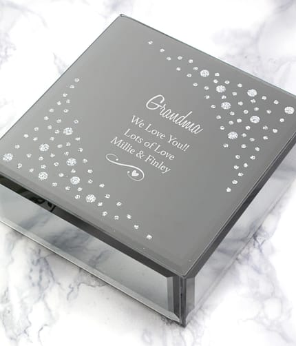 Personalised Any Message Swirls & Hearts Diamante Glass Trinket Box - ItJustGotPersonal.co.uk