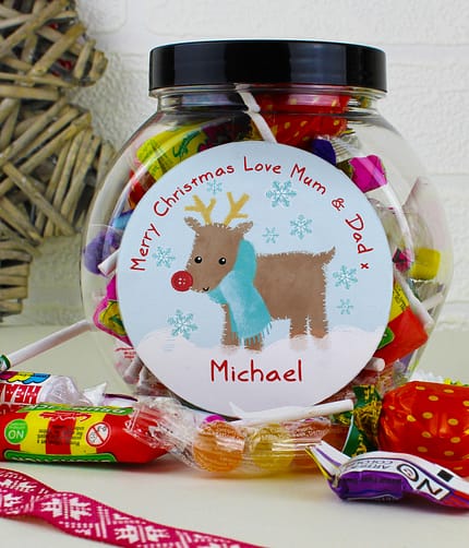 Personalised Felt Stitch Reindeer Sweet Jar - ItJustGotPersonal.co.uk