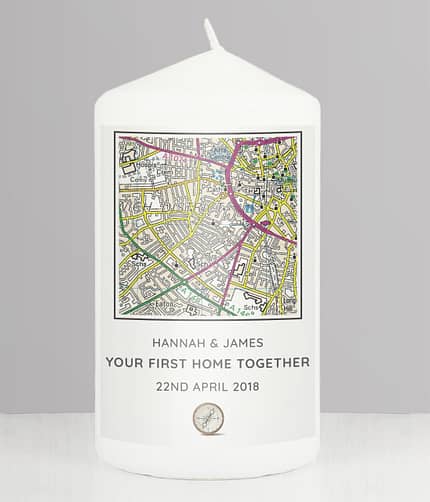 Personalised Present Day Map Compass Pillar Candle - ItJustGotPersonal.co.uk