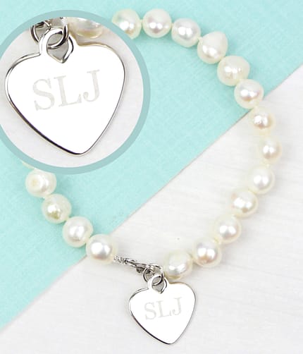 Personalised White Freshwater Pearl Initial Bracelet - ItJustGotPersonal.co.uk