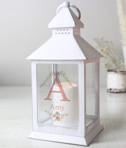 Personalised Floral Bouquet White Lantern - ItJustGotPersonal.co.uk