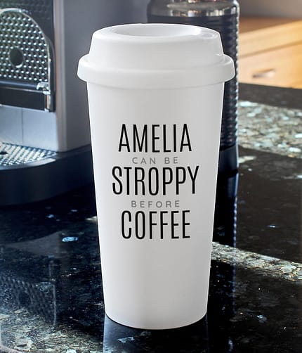 Personalised Black Text Slogan Insulated Reusable Eco Travel Cup - ItJustGotPersonal.co.uk