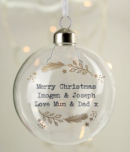 Personalised Gold Wreath Glass Bauble - ItJustGotPersonal.co.uk