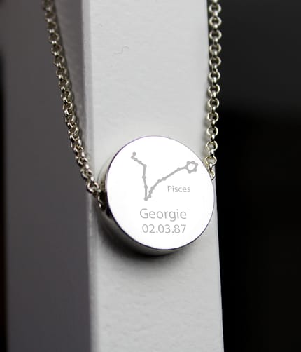 Personalised Pisces Zodiac Star Sign Silver Tone Necklace (February 19th - March 20th) - ItJustGotPersonal.co.uk