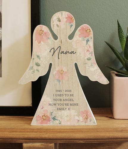Personalised Floral Wooden Angel Ornament - ItJustGotPersonal.co.uk