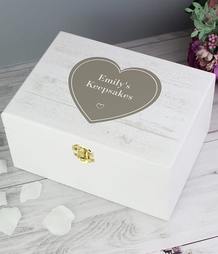 Personalised Rustic Heart White Wooden Keepsake Box - ItJustGotPersonal.co.uk