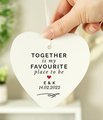 Personalised Together Is My Favorite Place Wooden Heart Decoration - ItJustGotPersonal.co.uk
