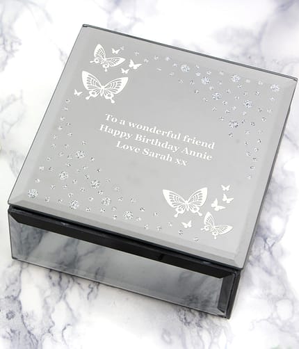 Personalised White Butterfly Diamante Glass Trinket Box - ItJustGotPersonal.co.uk
