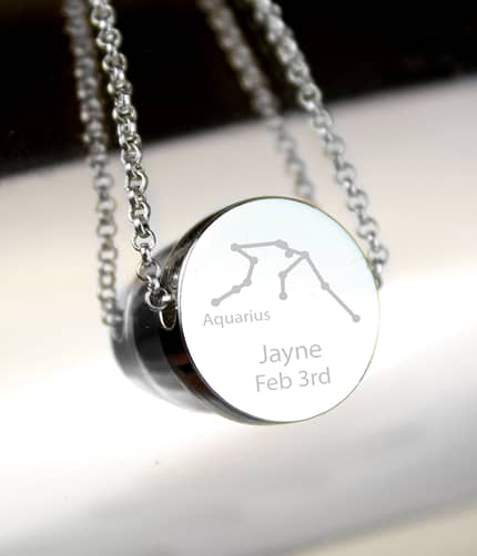 Personalised Aquarius Zodiac Star Sign Silver Tone Necklace (January 20th - February 18th) - ItJustGotPersonal.co.uk