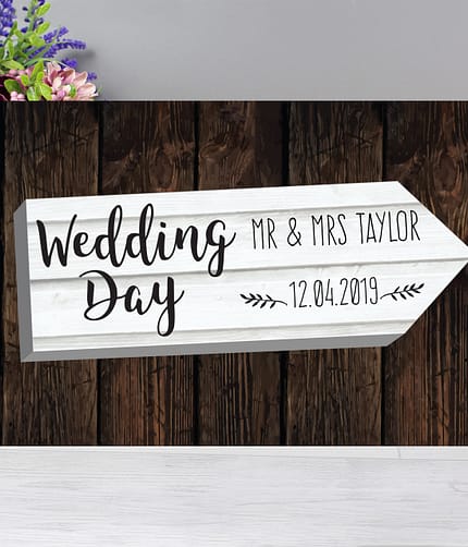 Personalised Wedding Day White Arrow Metal Sign - ItJustGotPersonal.co.uk