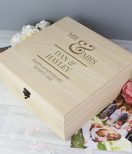 Personalised Mr & Mrs Large Wooden Keepsake Box - ItJustGotPersonal.co.uk