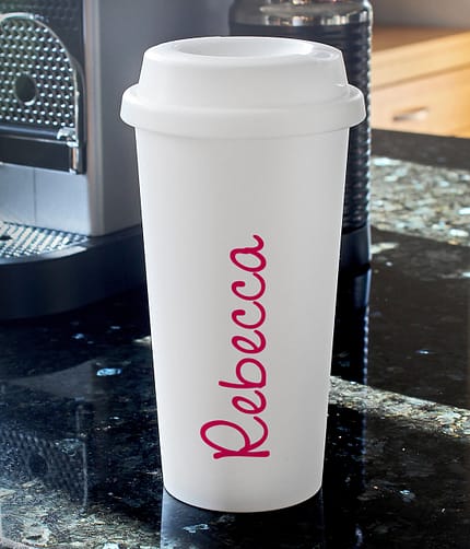 Personalised Pink Name Insulated Reusable Eco Travel Cup - ItJustGotPersonal.co.uk