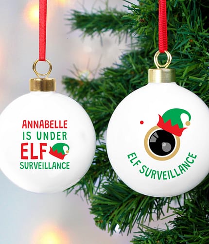 Personalised Elf Surveillance Bauble - ItJustGotPersonal.co.uk