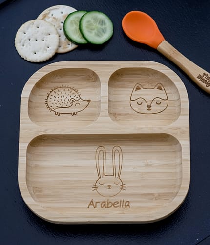 Personalised Woodland Bamboo Suction Plate & Spoon - ItJustGotPersonal.co.uk