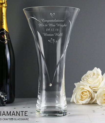Personalised Large Hand Cut Little Hearts Diamante Vase - ItJustGotPersonal.co.uk