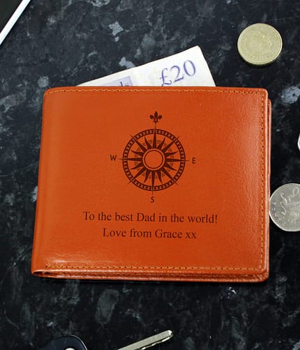 Personalised Compass Tan Leather Wallet - ItJustGotPersonal.co.uk