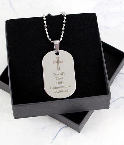 Personalised Cross Stainless Steel Dog Tag Necklace - ItJustGotPersonal.co.uk
