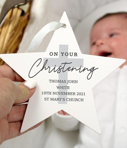 Personalised On Your Christening Wooden Star Decoration - ItJustGotPersonal.co.uk