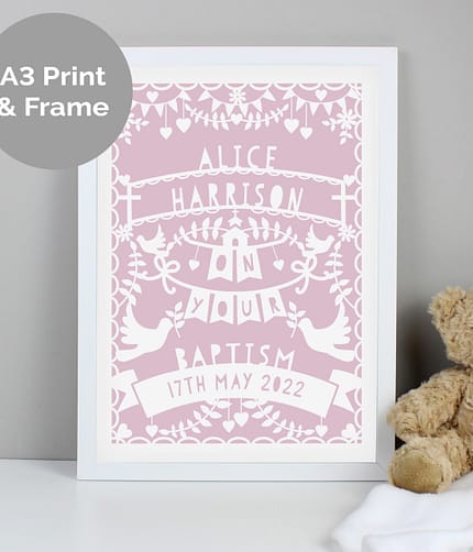 Personalised Pink Papercut Style A3 White Framed Print - ItJustGotPersonal.co.uk