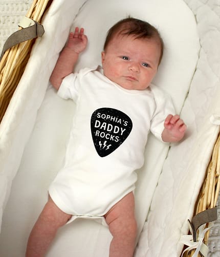 Personalised Daddy Rocks 0-3 Months Baby Vest - ItJustGotPersonal.co.uk