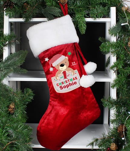 Personalised Pocket Teddy My 1st Christmas Luxury Red Stocking - ItJustGotPersonal.co.uk