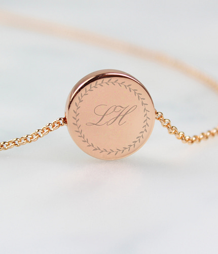 Personalised Wreath Initials Rose Gold Tone Disc Necklace - ItJustGotPersonal.co.uk