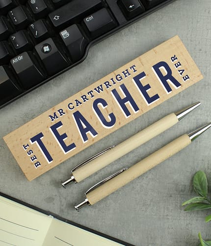 Personalised Best Teacher Wooden Pen and Pencil Set - ItJustGotPersonal.co.uk