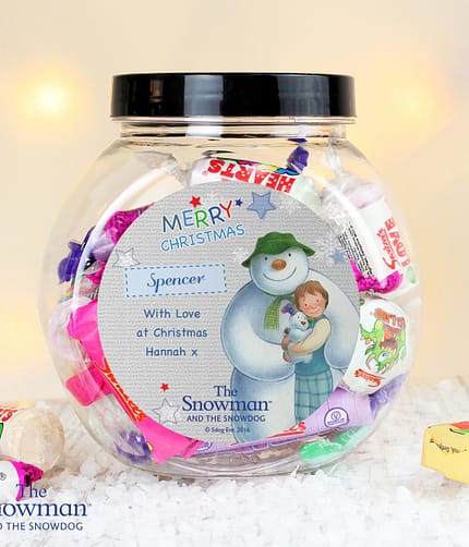 Personalised The Snowman and the Snowdog Blue Sweet Jar - ItJustGotPersonal.co.uk