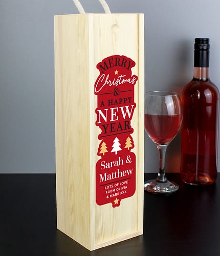 Personalised Merry Christmas & A Happy New Year Wooden Bottle Box - ItJustGotPersonal.co.uk