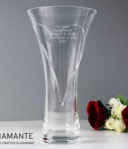 Personalised Large Hand Cut Diamante Heart Vase - ItJustGotPersonal.co.uk
