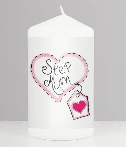 Step Mum Heart Stitch Pillar Candle - ItJustGotPersonal.co.uk
