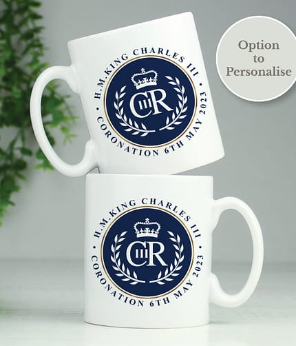 Personalised King Charles III Blue Crest Coronation Commemorative Mug - ItJustGotPersonal.co.uk