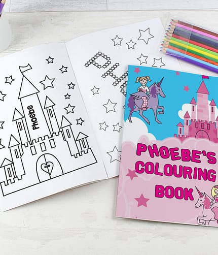 Personalised Princess & Unicorn Colouring Book with Pencil Crayons - ItJustGotPersonal.co.uk