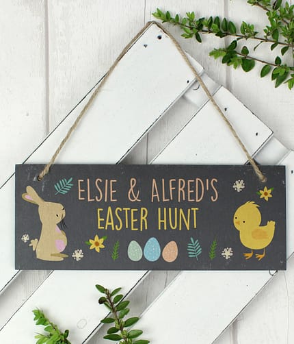 Personalised Easter Bunny & Chick Slate Door Plaque - ItJustGotPersonal.co.uk
