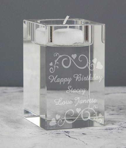 Personalised Ornate Swirl Glass Tea Light Candle Holder - ItJustGotPersonal.co.uk