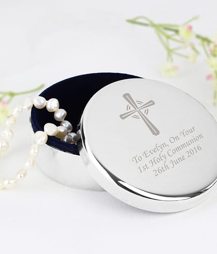 Personalised Silver Cross Trinket Box - Ideal For Rosary Beads - ItJustGotPersonal.co.uk