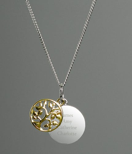 Personalised Sterling Silver & 9ct Gold Family Tree Of Life Necklace - ItJustGotPersonal.co.uk