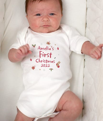 Personalised First Christmas 0-3 Months Baby Vest - ItJustGotPersonal.co.uk