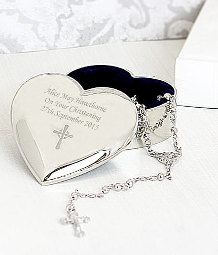 Personalised Rosary Beads and Cross Heart Trinket Box - ItJustGotPersonal.co.uk