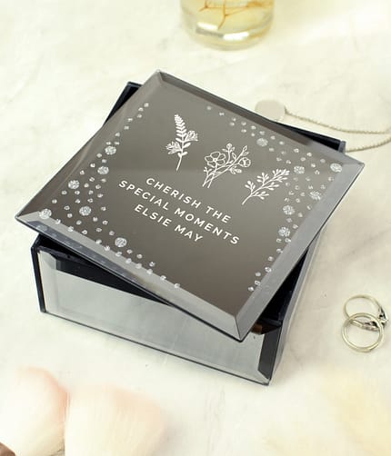 Personalised Floral Diamante Mirrored Trinket Box - ItJustGotPersonal.co.uk