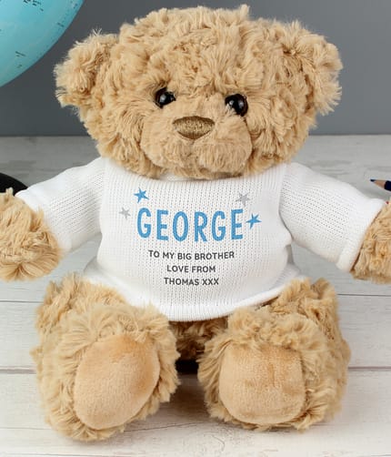 Personalised Blue Name & Message Teddy Bear - ItJustGotPersonal.co.uk